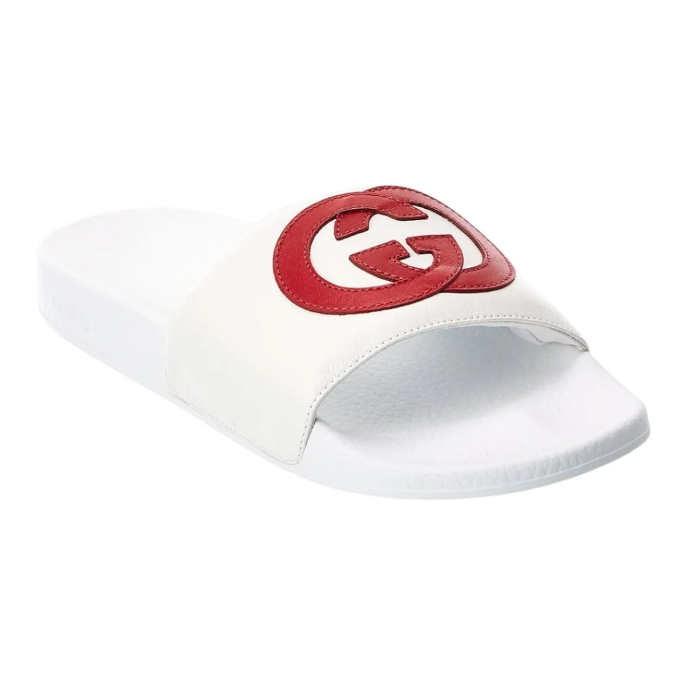 GUCCI INTERLOCKING G LEATHER SLIDES WHITE SIZE EU 38 - Picture 3 of 16